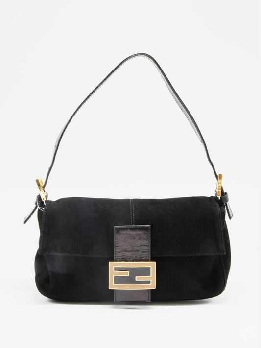 Fendi Black Suede Baguette