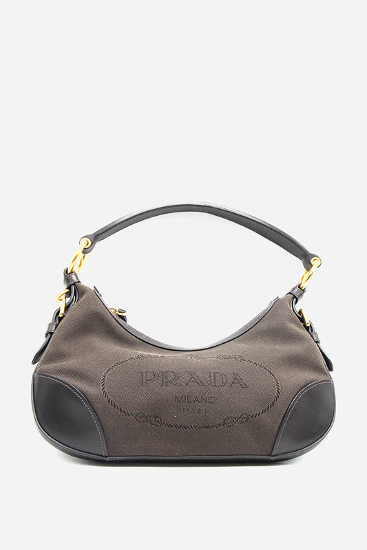 Prada Canvas Logo Shoulder Bag